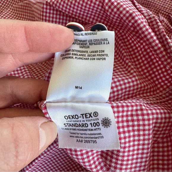 Tommy Hilfiger Tech Slim Fit Gingham Red Checkered Button Down Shirt - Picture 6 of 8